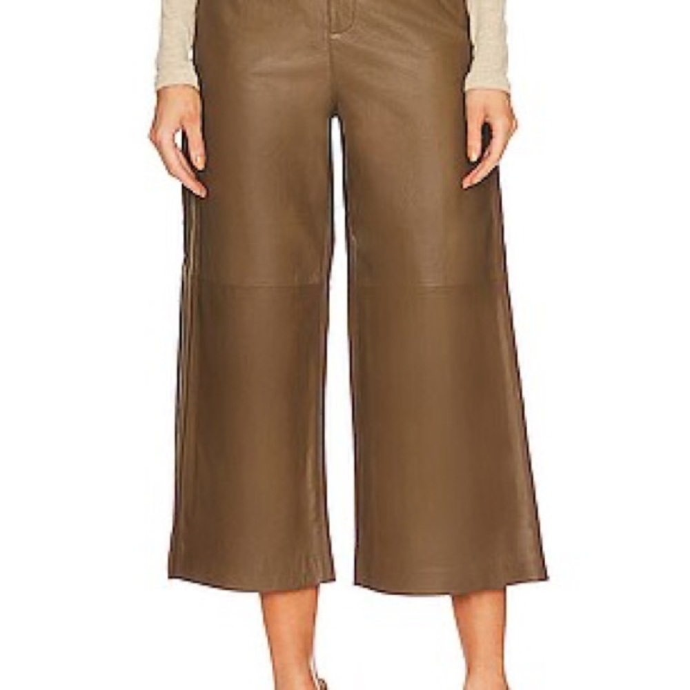 Joie Wide-Leg Cropped Leather Pants in Brown